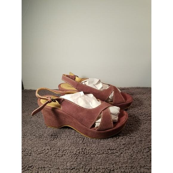Sundance‎ Women's Plum sz 9.5  Faux Suede Crepe Sole Crossover Sling Back Wedge - Picture 1 of 13